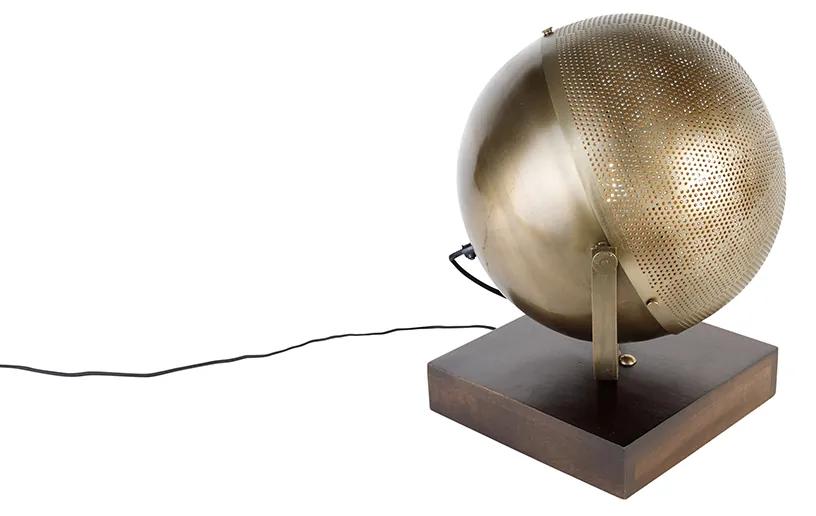 Industriële tafellamp brons met hout - Haicha Industriele / Industrie / Industrial E27 bol / globe / rond vierkant Binnenverlichting Lamp