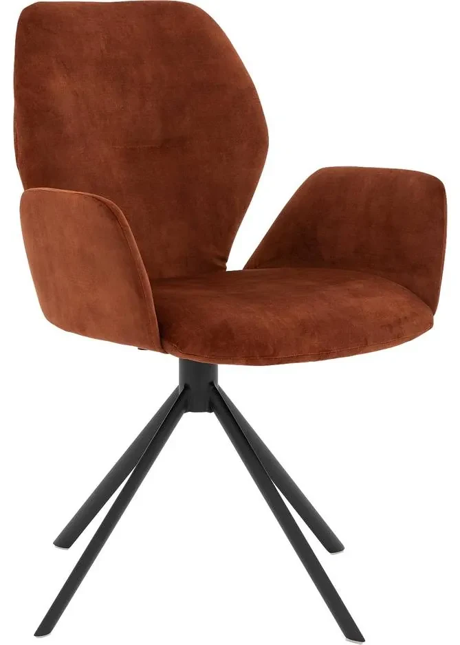 Goossens Eetkamerstoel Hera koper velvet stof met armleuning, modern design
