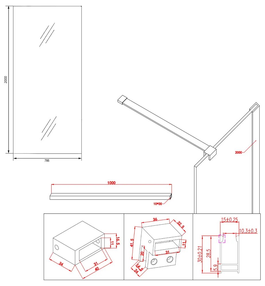 Saniclear Redro douchewand 80cm anti-kalk 8mm Zwart