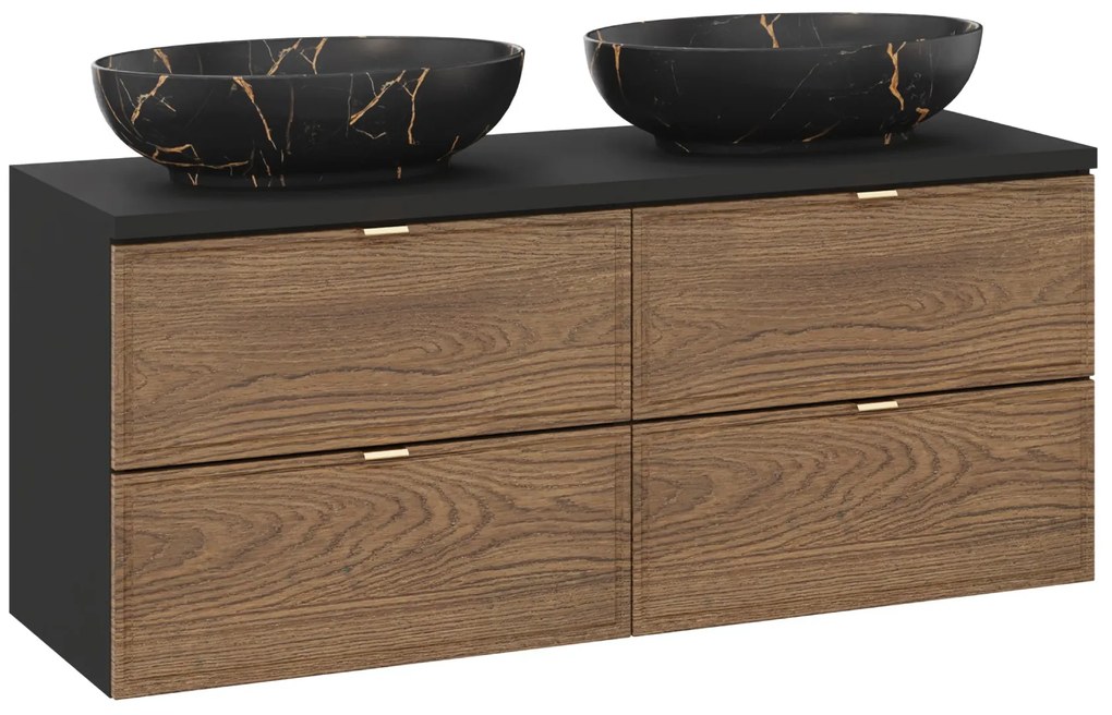 Comad Talia Casella badkamermeubel 120cm met toppaneel en waskommen eiken/zwart