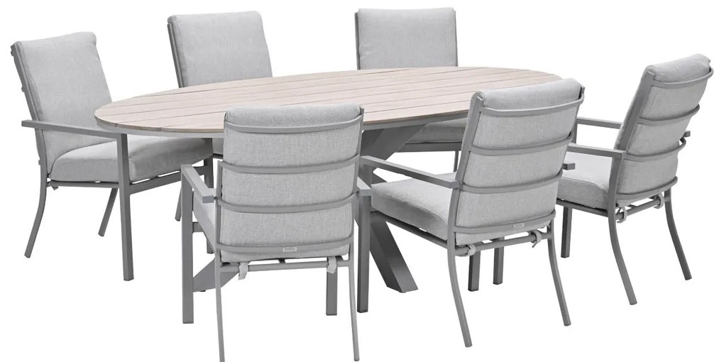 Garden Impressions Senja tuinset 7-delig valley sand - Tulli tuintafel 220x115 cm - light teak vironwood