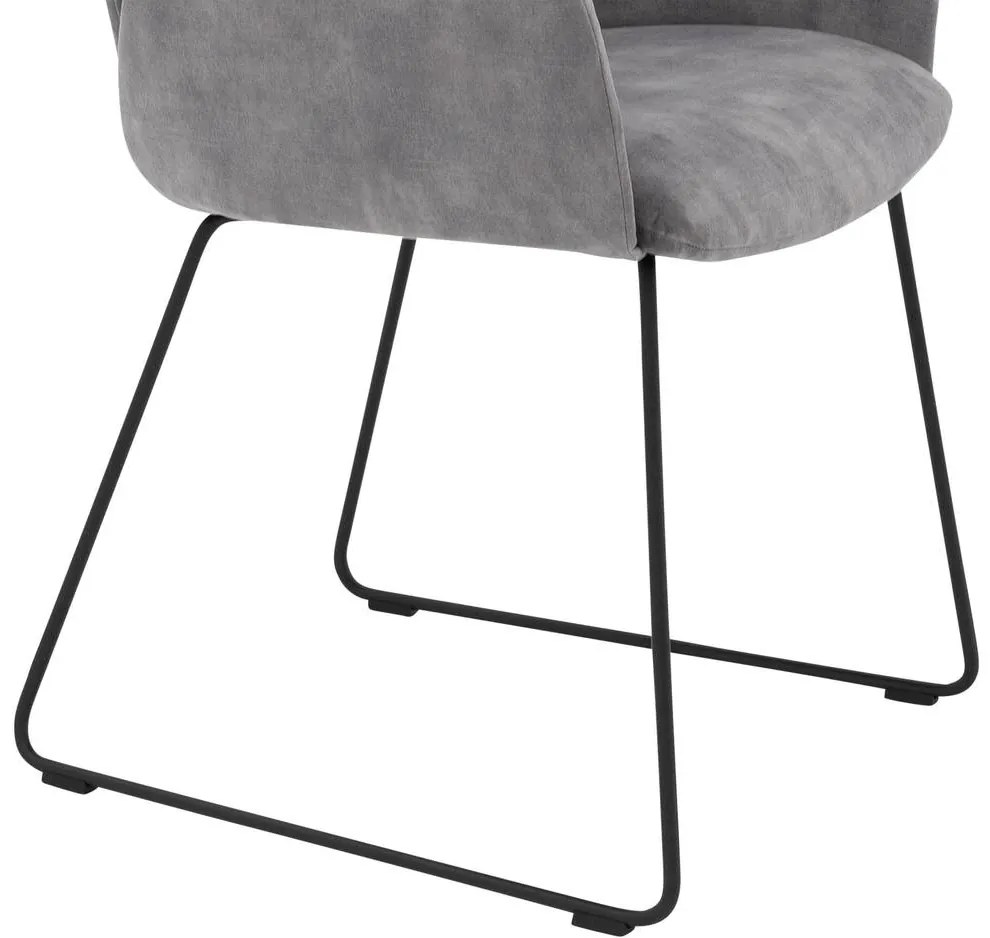 Goossens Eetkamerstoel Hera grijs velvet stof met armleuning, modern design