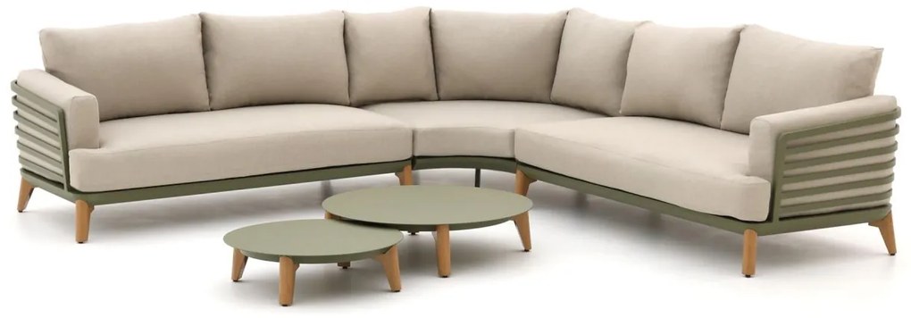 Hoek loungeset Bellagio  | 5 personen | Loungeset Groen | Hoekbank Aluminium | 277x277cm | Kees Smit Tuinmeubelen