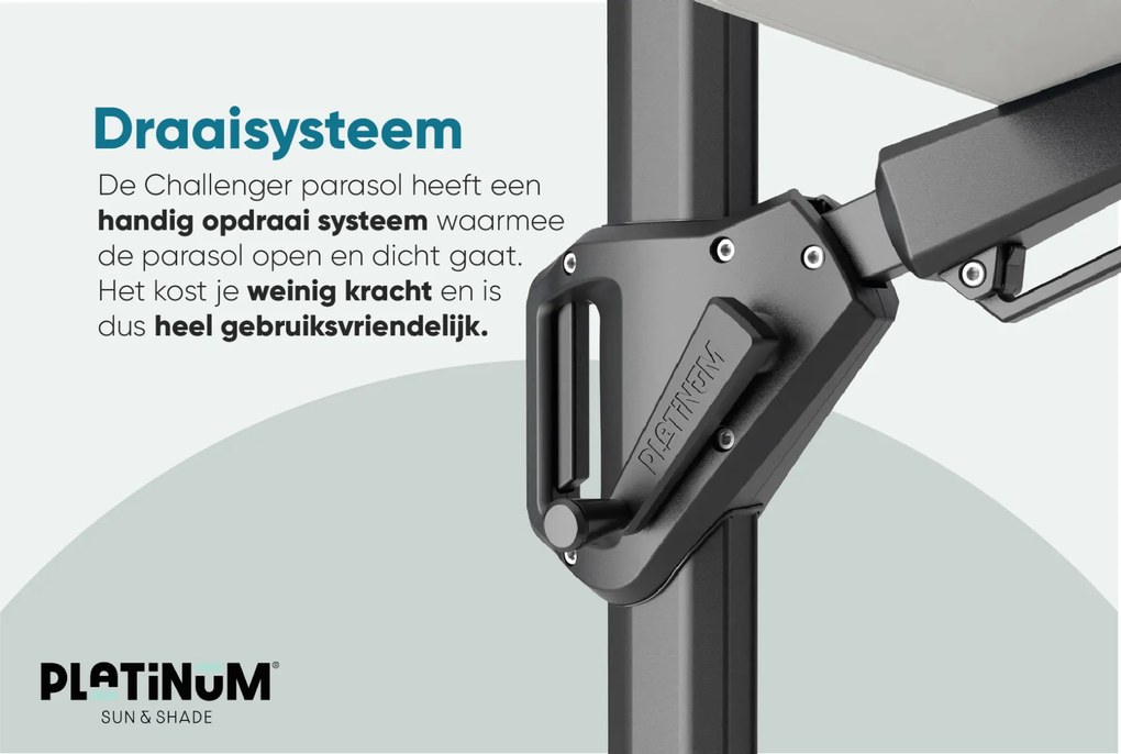 Platinum Challenger Zweefparasol T2 3x3 m - Olijf met voet en hoes