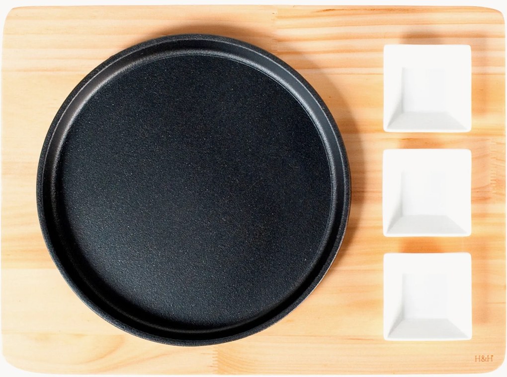 Serveerset Basic met gietijzeren rond dienblad, 5-delig