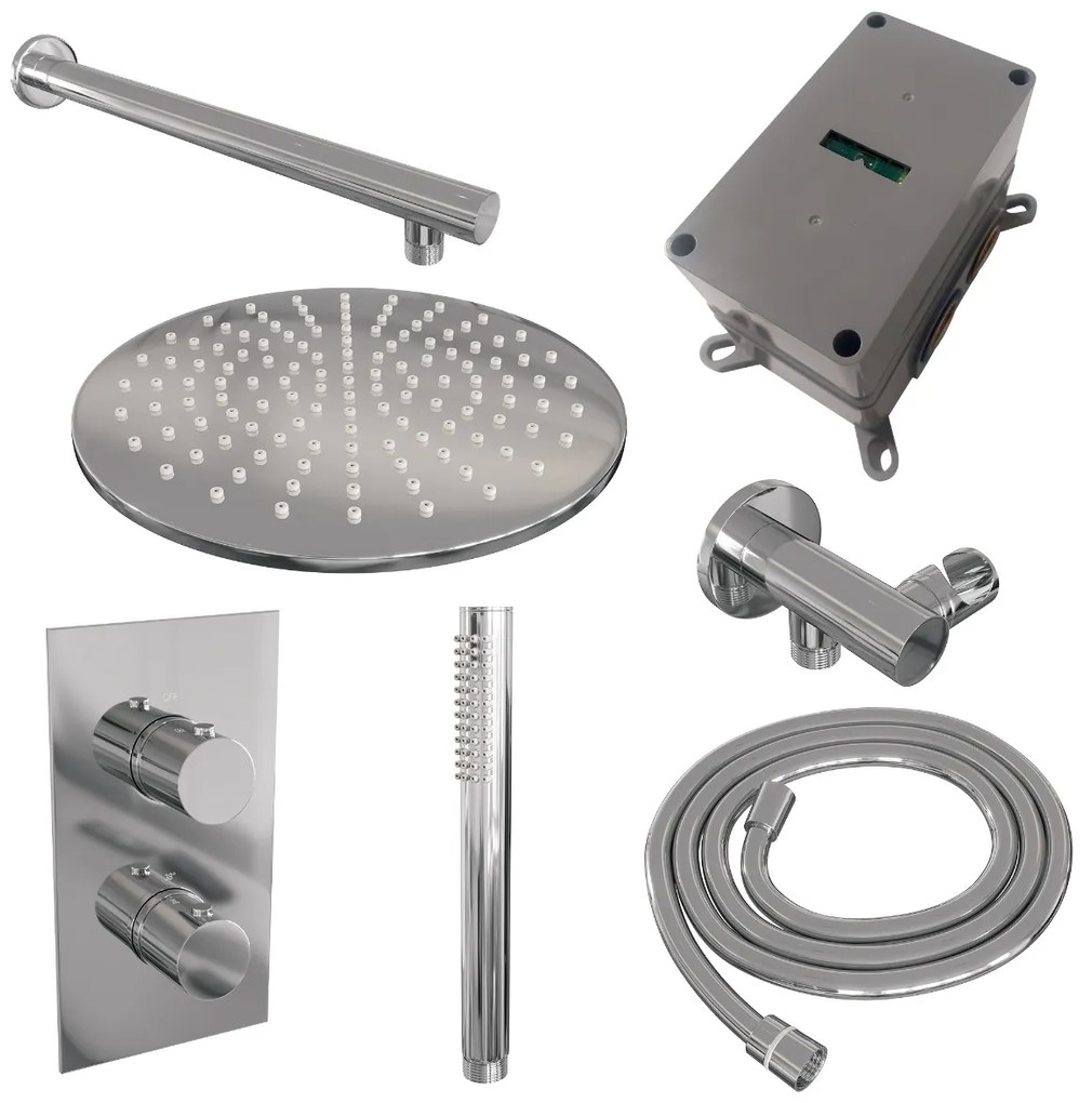Brauer Chrome Edition complete inbouw regendouche met staafhanddouche, rechte wandarm en hoofddouche 30cm set 26 chroom