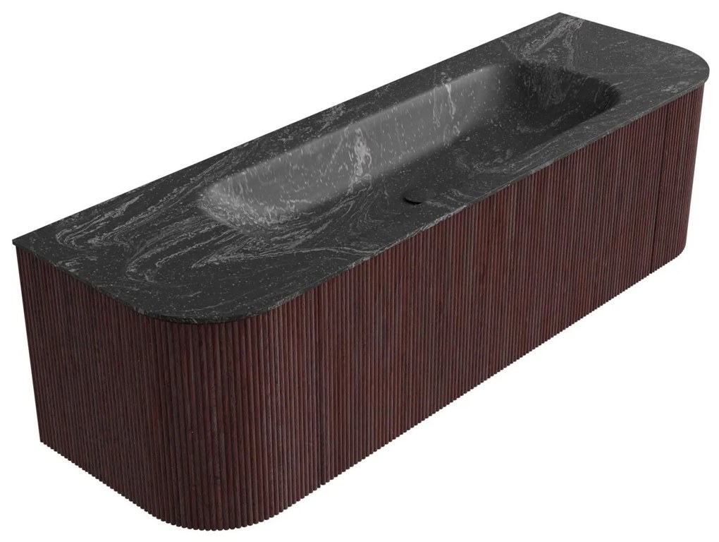 Mondiaz Kurve-dlux 150cm badmeubel ronding links/rechts ruby met 1 lade en 2 deuren en wastafel big medium midden zonder kraangat lava