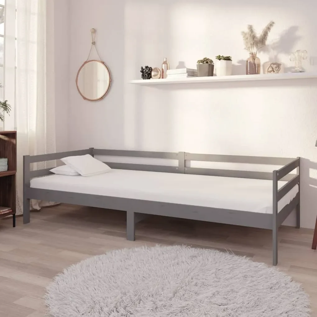 vidaXL Slaapbank met matras massief grenenhout grijs 90x200 cm