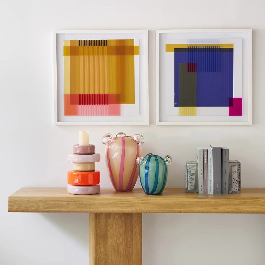 Vaas in handgeblazen glas met 3 bellen, H30 cm, Celis