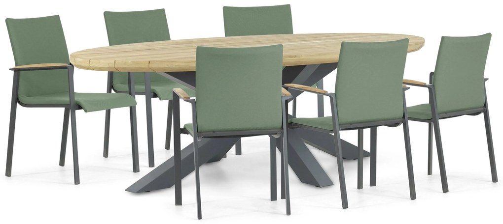 Tuinset 6 personen 240 cm Aluminium/textileen Groen Lifestyle Garden Furniture Brandon/Diogo