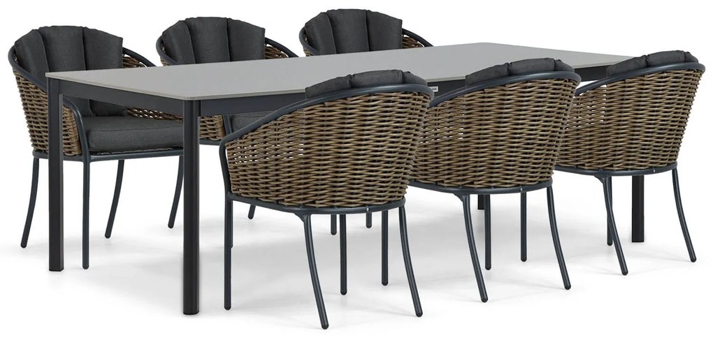 Tuinset 6 personen 220 cm Aluminium/wicker Grijs Coco Santika Tika