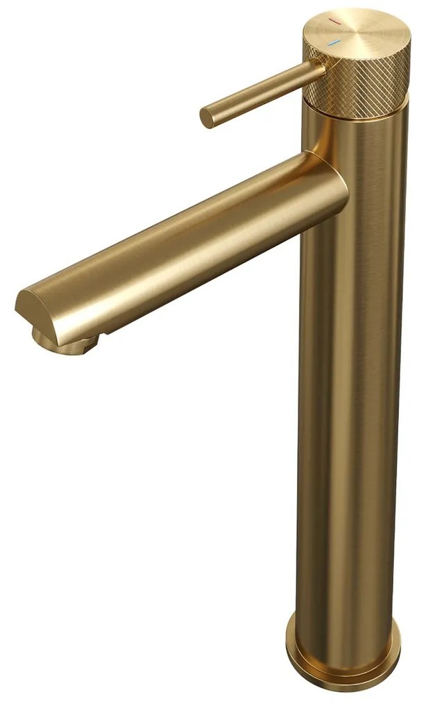 Brauer Gold Carving verhoogde wastafelkraan met lange, ronde handgreep en ColdStart geborsteld messing PVD