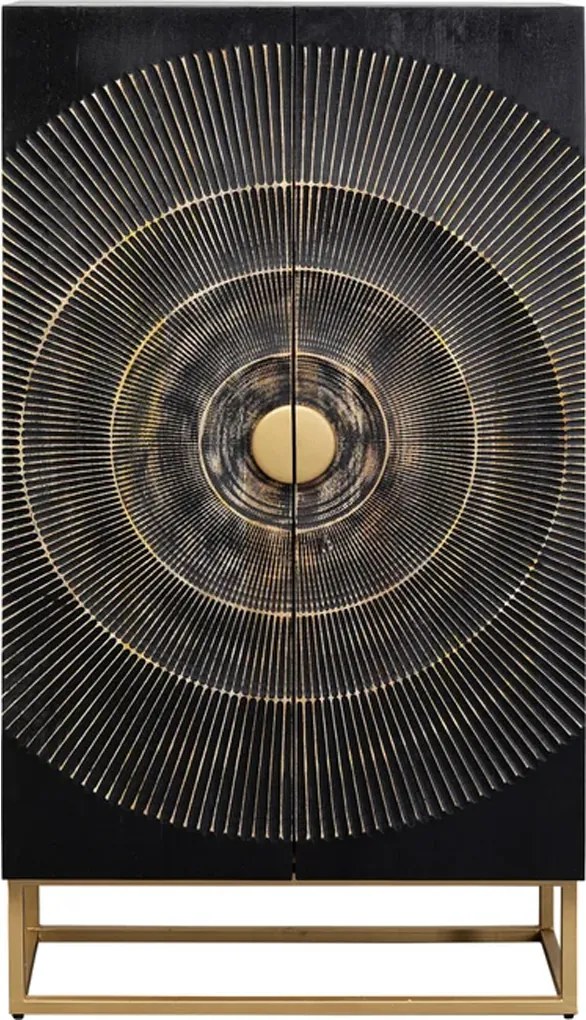 Unieke Kast Zwart Hout Met Goud - 76x30x140cm.