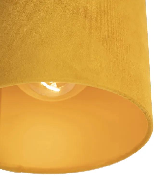 Stoffen Plafondlamp met velours kap oker met goud 20 cm - Combi zwart Landelijk / Rustiek E27 rond Binnenverlichting Lamp