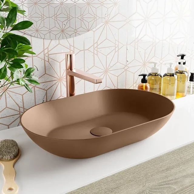 Mondiaz Onni Waskom - 55x35x10cm - ovaal - opbouw - Solid Surface Rust M80178RustRust