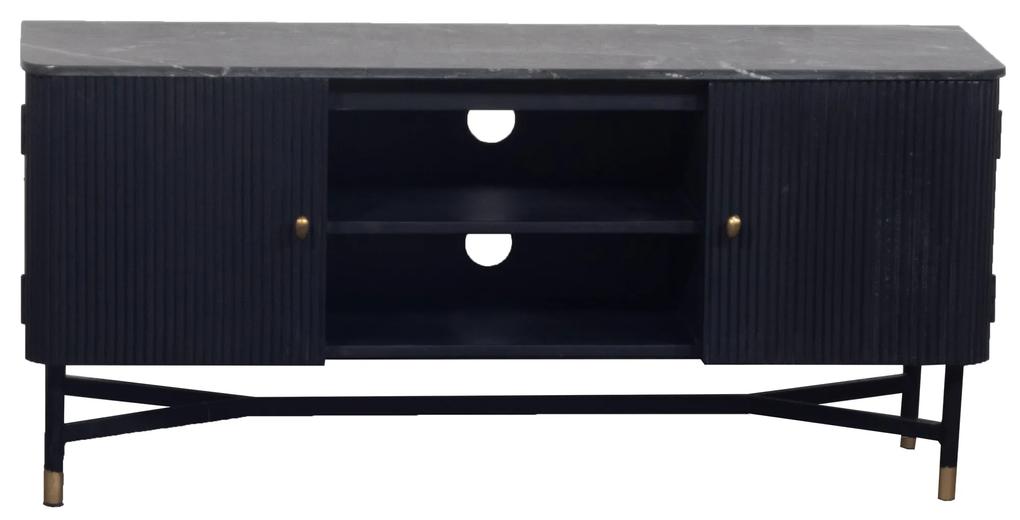 Tv-meubel Japandi Zwart met Marmer 130cm  - Marmer/Mangohout - Giga Meubel - Industrieel & robuust