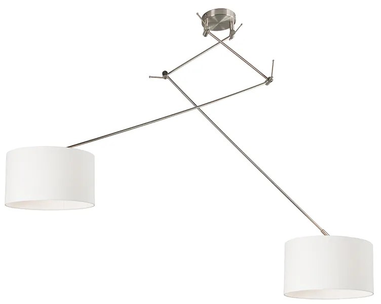 Hanglamp staal met kap 35 cm wit verstelbaar 2-lichts - Blitz