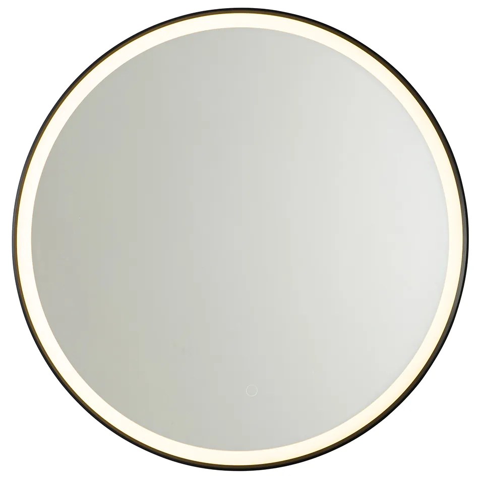 Badkamerspiegel zwart 70 cm incl. LED 3-staps dimbaar met touch rond - Miral
