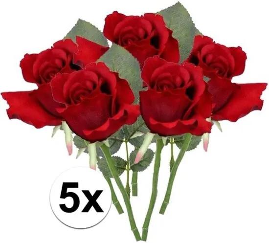 5 x Rode roos steelbloem 30 cm - Kunstbloemen