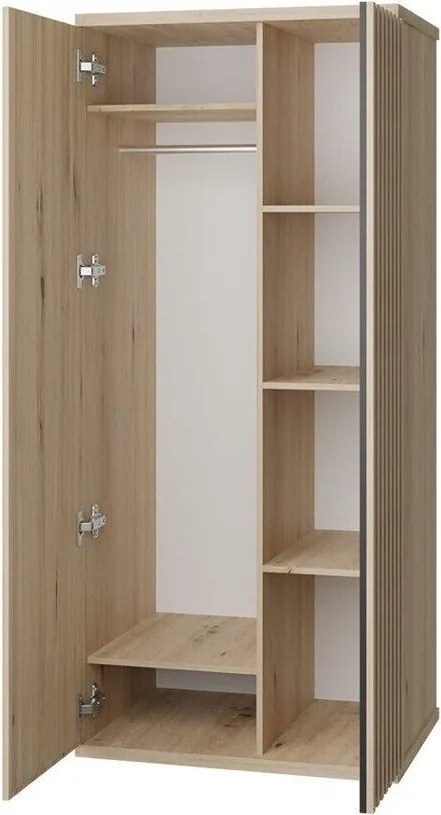 Kledingkast Venmava 100, Zwart, Artisan eiken, 191x86x58cm, 69 kg, Kledingkast deuren: Met scharnieren, Aantal planken: 4, Aantal planken: 4