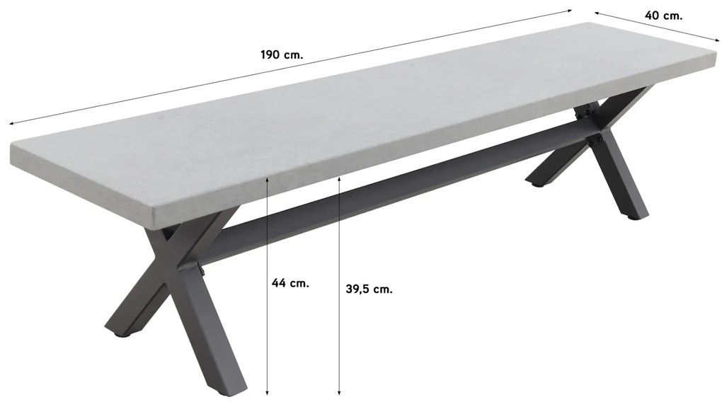 Verona betonlook tuinbank - 190 cm. - Antraciet - Op=Op