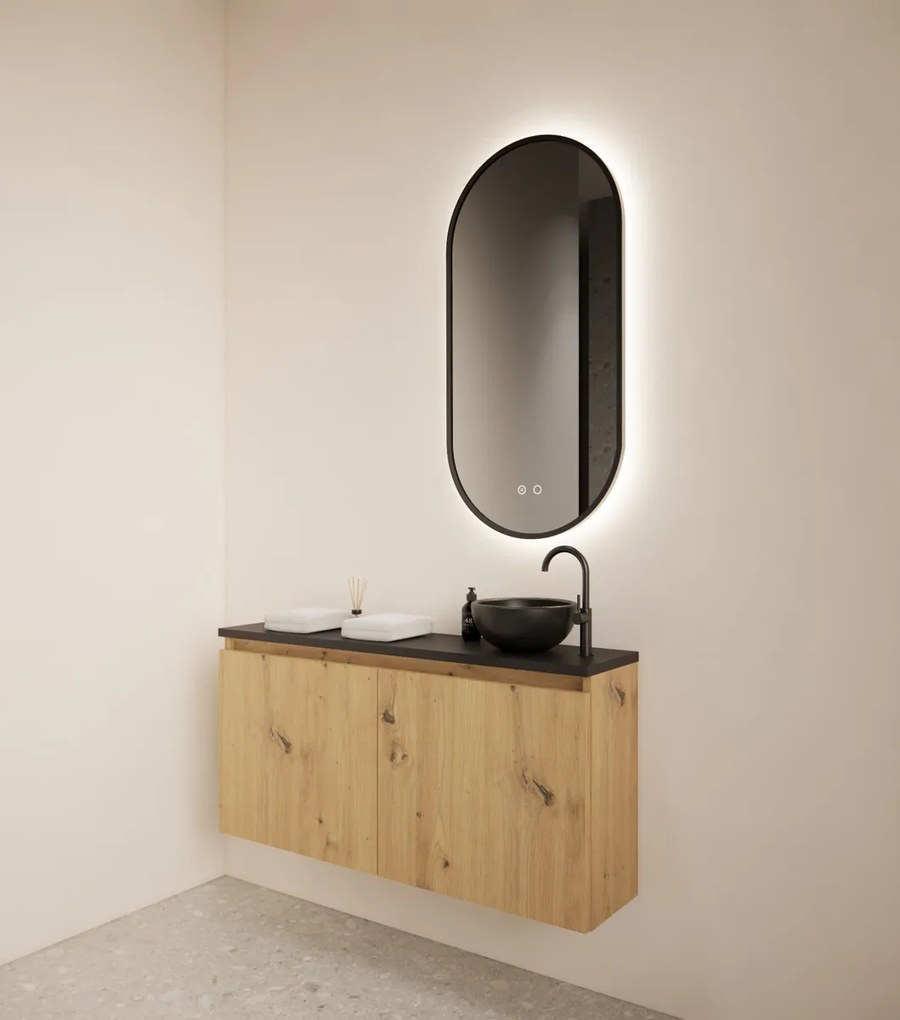 Gliss Design Echo toiletmeubel 100cm artisan eiken met toppaneel zwart mat