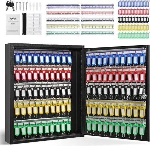 VEVOR Sleutelkast Sleutelkast 100 Sleutels, Zwarte Sleutelkast Sleutelkluis Verstelbare, Afsluitbare Sleutelkast met 10 Sleutelhouders, 2 Sleutels en 2 Indexkaarten