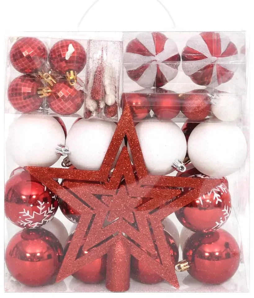 vidaXL 64-delige Kerstballenset rood en wit