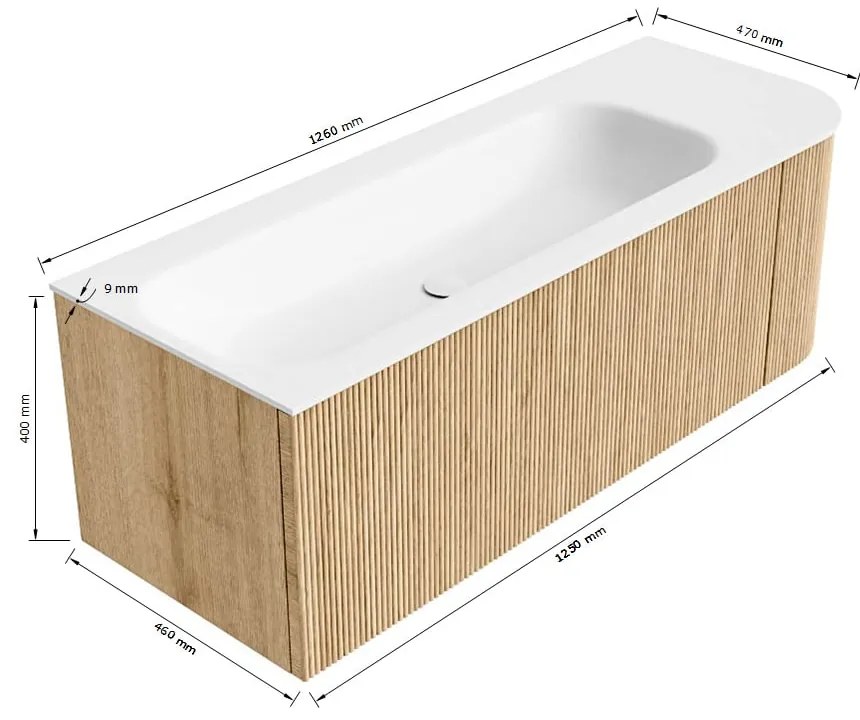 Mondiaz Kurve 125cm badmeubel ronding rechts shadow met 1 lade en deur en wastafel big medium kraangat links urban