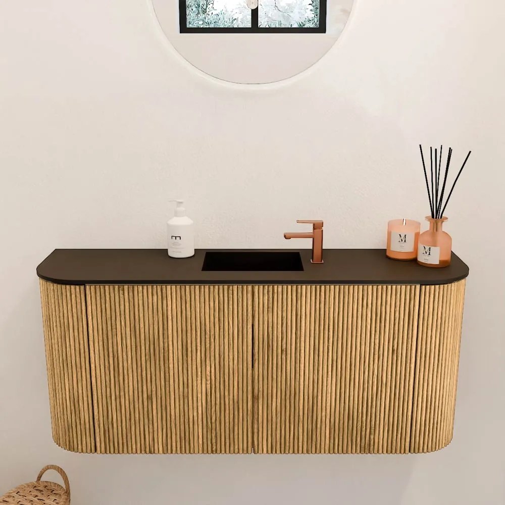 Mondiaz Joya 95cm toiletmeubel ronding links/rechts oak met wastafel faye midden 1 kraangat urban