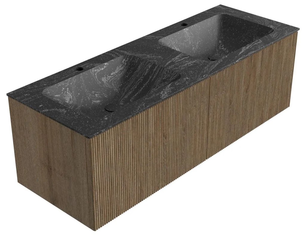 Mondiaz Kurve-dlux 130cm badmeubel dusk met 2 lades en wastafel leaf dubbel 2 kraangaten lava
