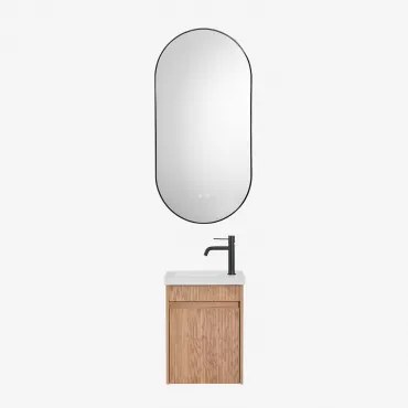Narek Zwevend Houten Badkamermeubelset Met Geïntegreerde Wastafel Ash Brown & Ovale Led En Anticondens Zwart 50x100 Cm Asteiro & Mat Zwart ?20 Cm -
