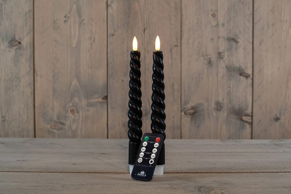Anna's Collection - Led gedraaide dinerkaars - zwart - H 23cm - set van 2 stuks - met afstandsbediening