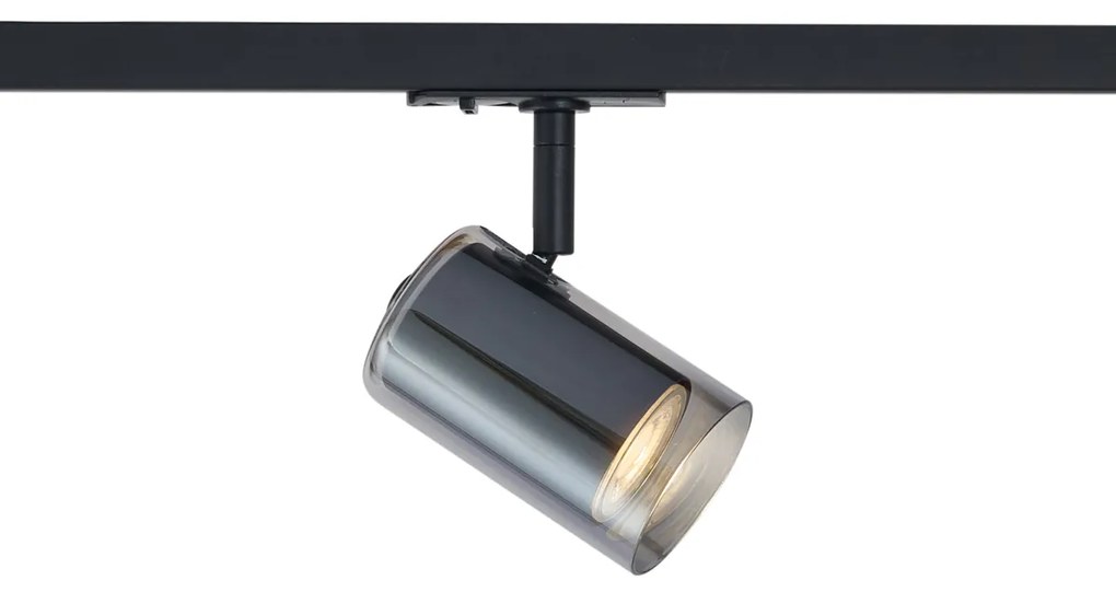Moderne spot zwart met smoke glas voor railsysteem 1-fase - Iconic Lloyd