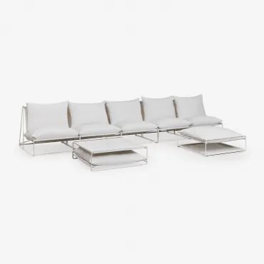 Amaro 5-delige Modulaire Bankset Met Bijzettafel En Omvormbare Voetenbank Gardenia Wit - Sklum
