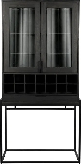 Zuiver Travis Wandkast Met Wijnrek Zwart - 88.5x46.5x180.5cm.