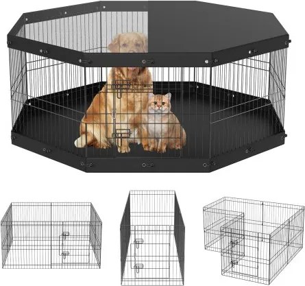 VEVOR Puppy Playpen 8-delige puppyren 609,6 cm hoog Dierenren met vloermat en deksel van 600D Oxford-stof Hondenren van Q235 Hondenren met vrije uitloop