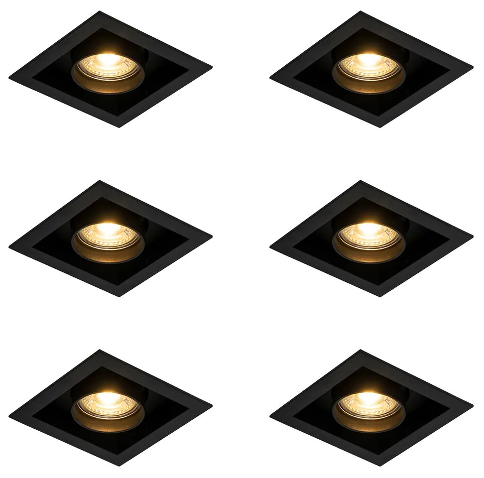 Set van 6 Moderne inbouwspot zwart verstelbaar - Roof