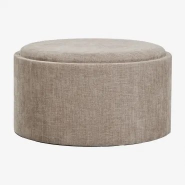 Berkeleni Ronde Gestoffeerde Poef Met Dienblad En Opbergruimte Ø80 Cm & Stof Grijs – Taupe - Sklum