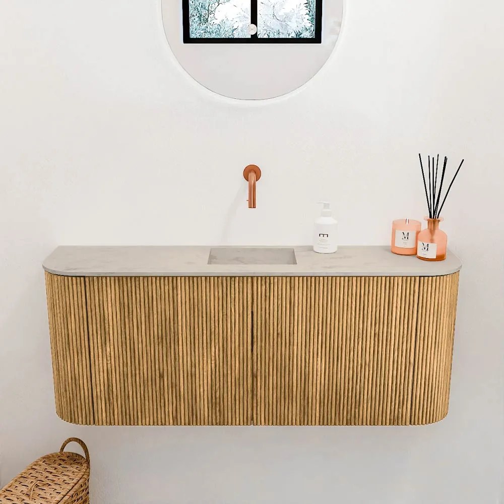 Mondiaz Joya DLux 105cm toiletmeubel ronding links/rechts oak met wastafel faye midden zonder kraangat opalo