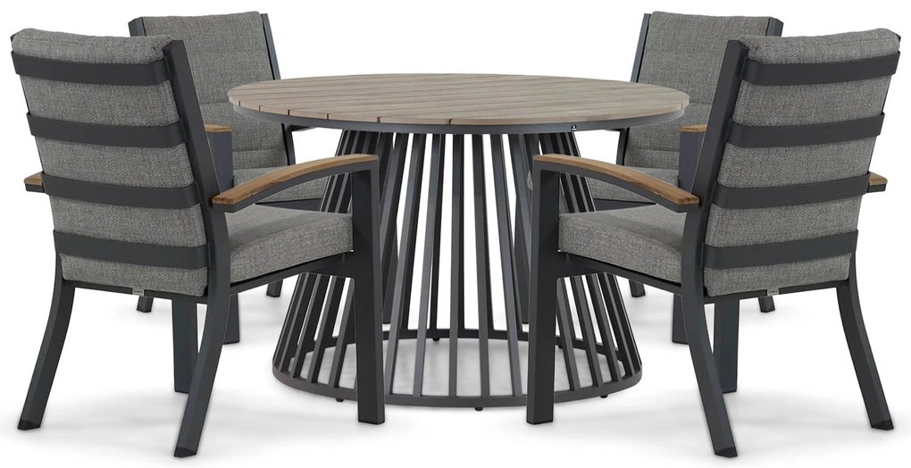 Tuinset Ronde Tuintafel 4 personen 125 cm Aluminium/teak Grijs  Osmen Midura/Sorrento