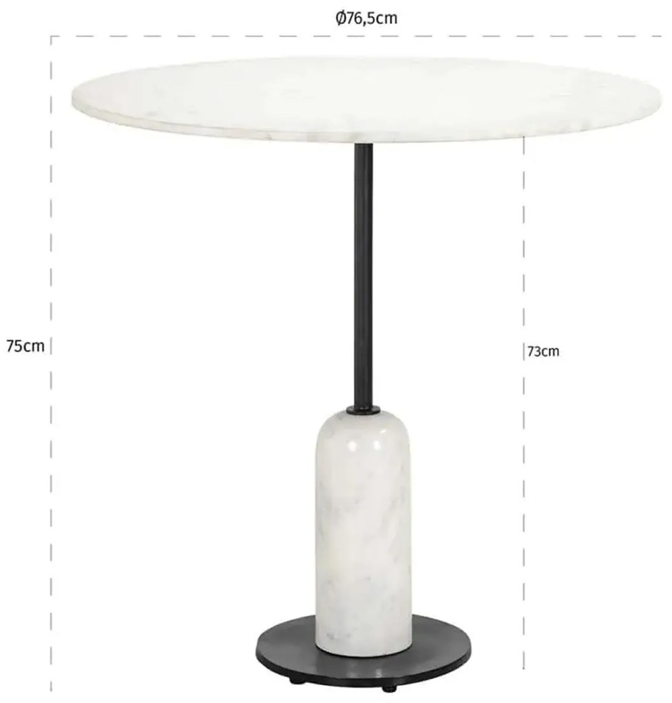 Richmond Interiors Jagger Ronde Bistro Eettafel Wit Marmer - 76.5 X 76.5cm.