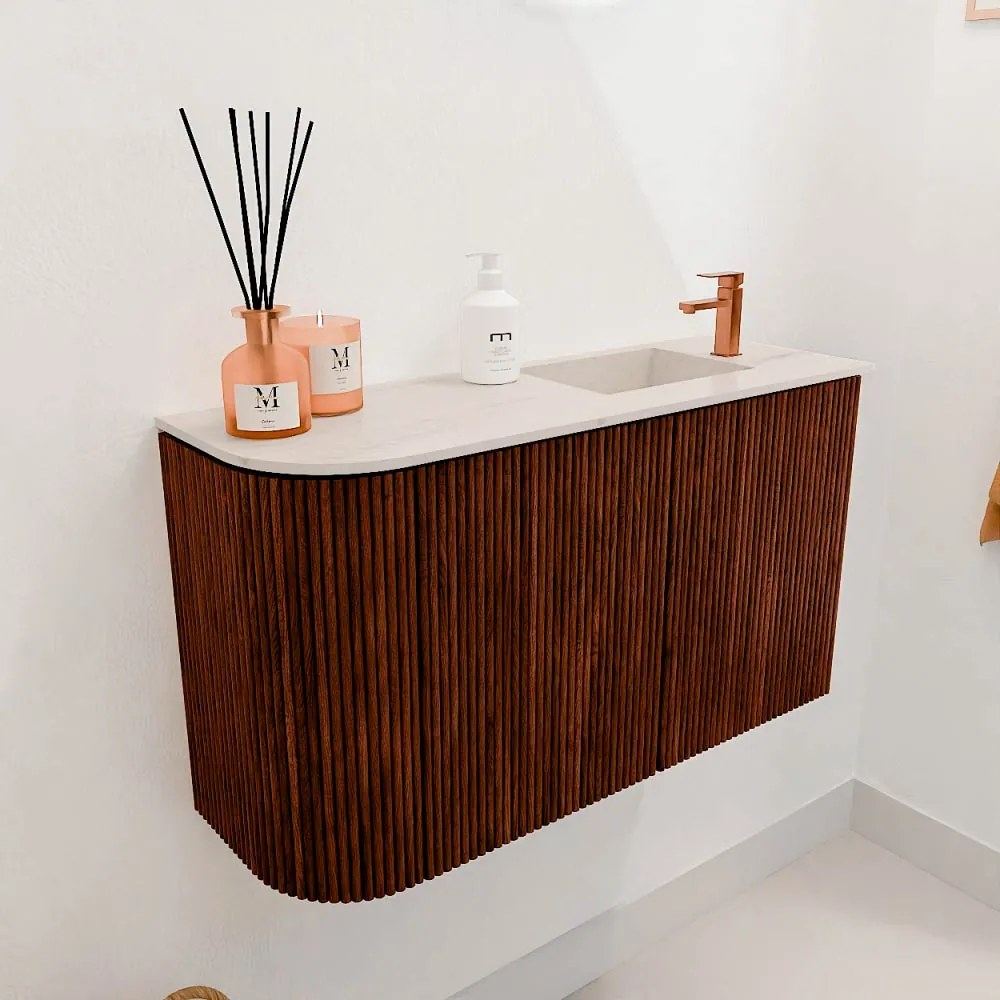 Mondiaz Joya DLux 70cm toiletmeubel ronding links ruby met wastafel faye rechts 1 kraangat meli