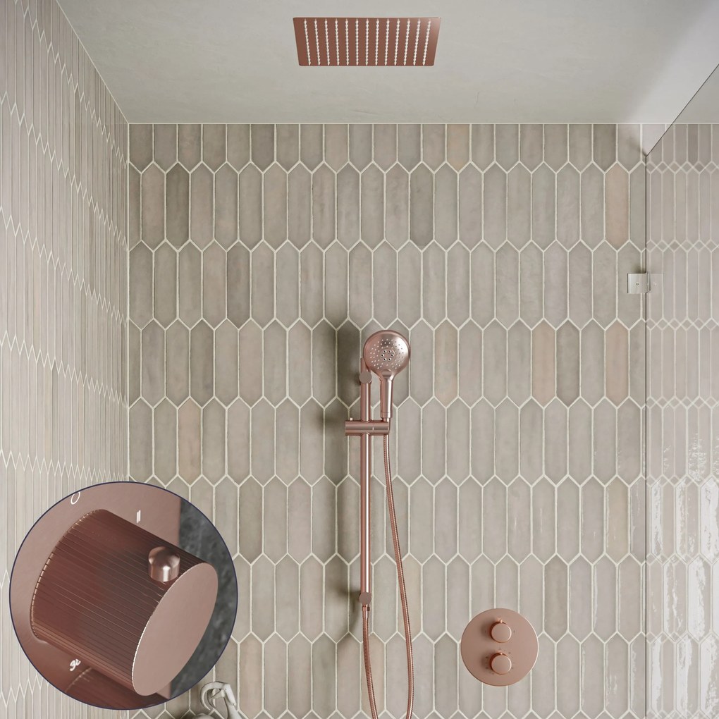 Saniclear Cube Stripes inbouw regendouche rond met inbouw douchekop 30x30cm, glijstang en 2 standen handdouche geborsteld koper