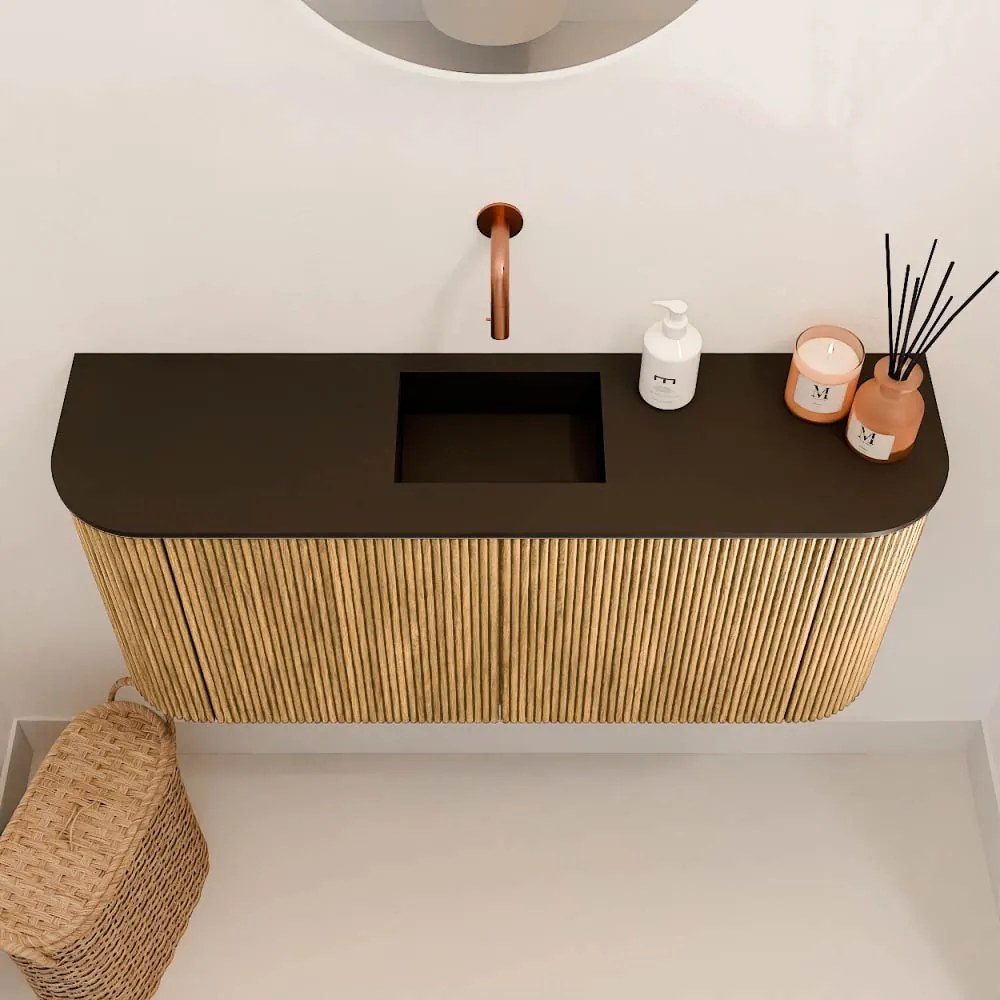 Mondiaz Joya 95cm toiletmeubel ronding links/rechts oak met wastafel faye midden zonder kraangat urban