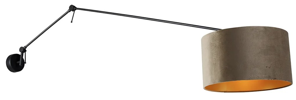 Wandlamp zwart met velours kap taupe 35 cm verstelbaar - Blitz