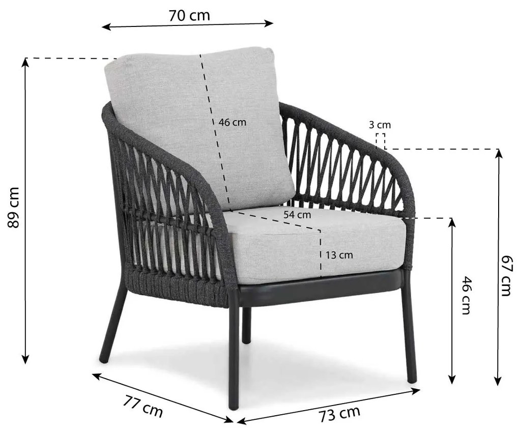 Stoel en Bank Loungeset 4 personen Aluminium/rope Grijs  Coco Puerto/Montana