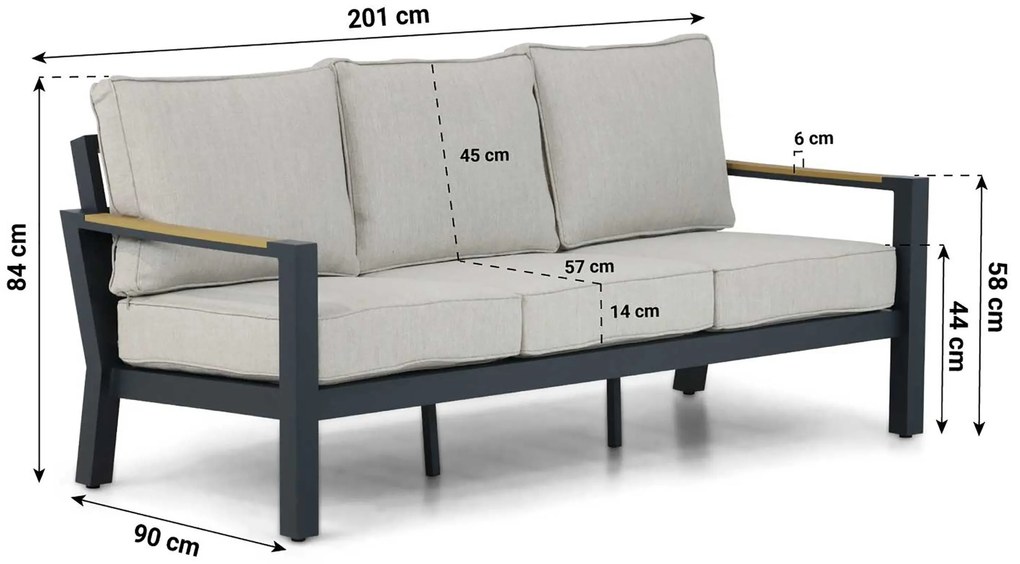 Stoel en Bank Loungeset 5 personen Aluminium/Polywood (teakfinish) Grijs Lifestyle Garden Furniture Bilbao