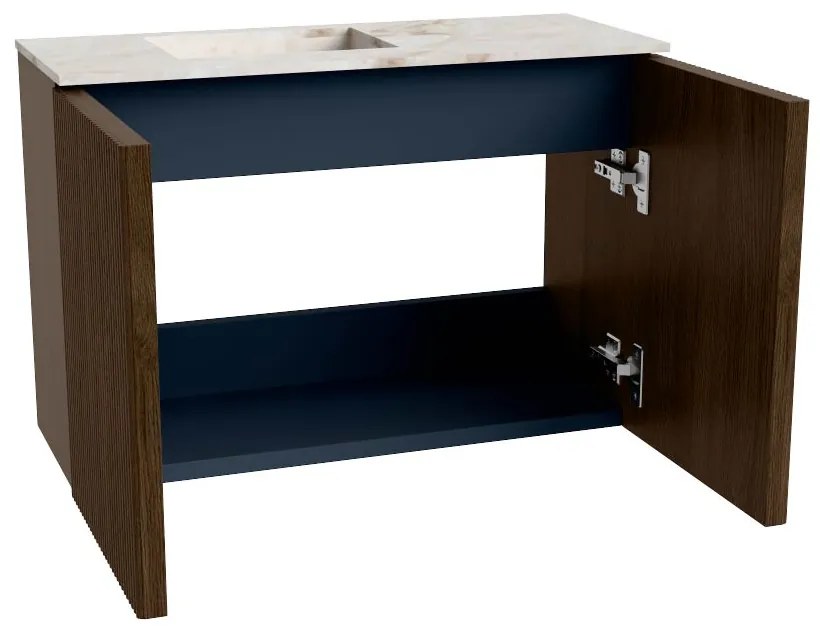 Mondiaz Joya DLux 60cm toiletmeubel walnut met wastafel faye links zonder kraangat frappe