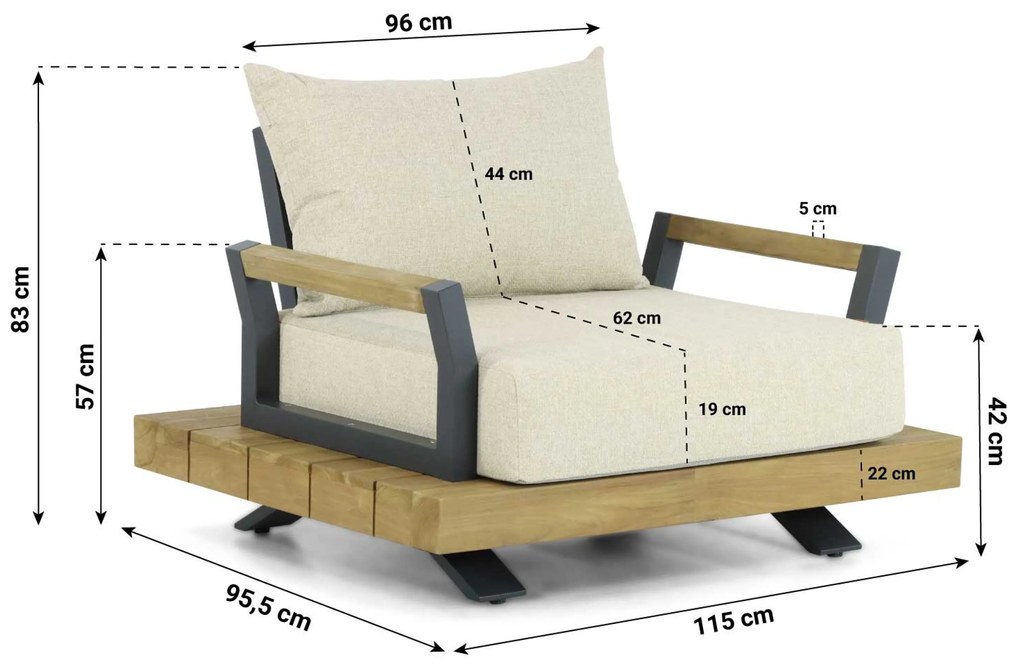 Tuinstoel Aluminium/Teak Old teak greywash Santika Supreme